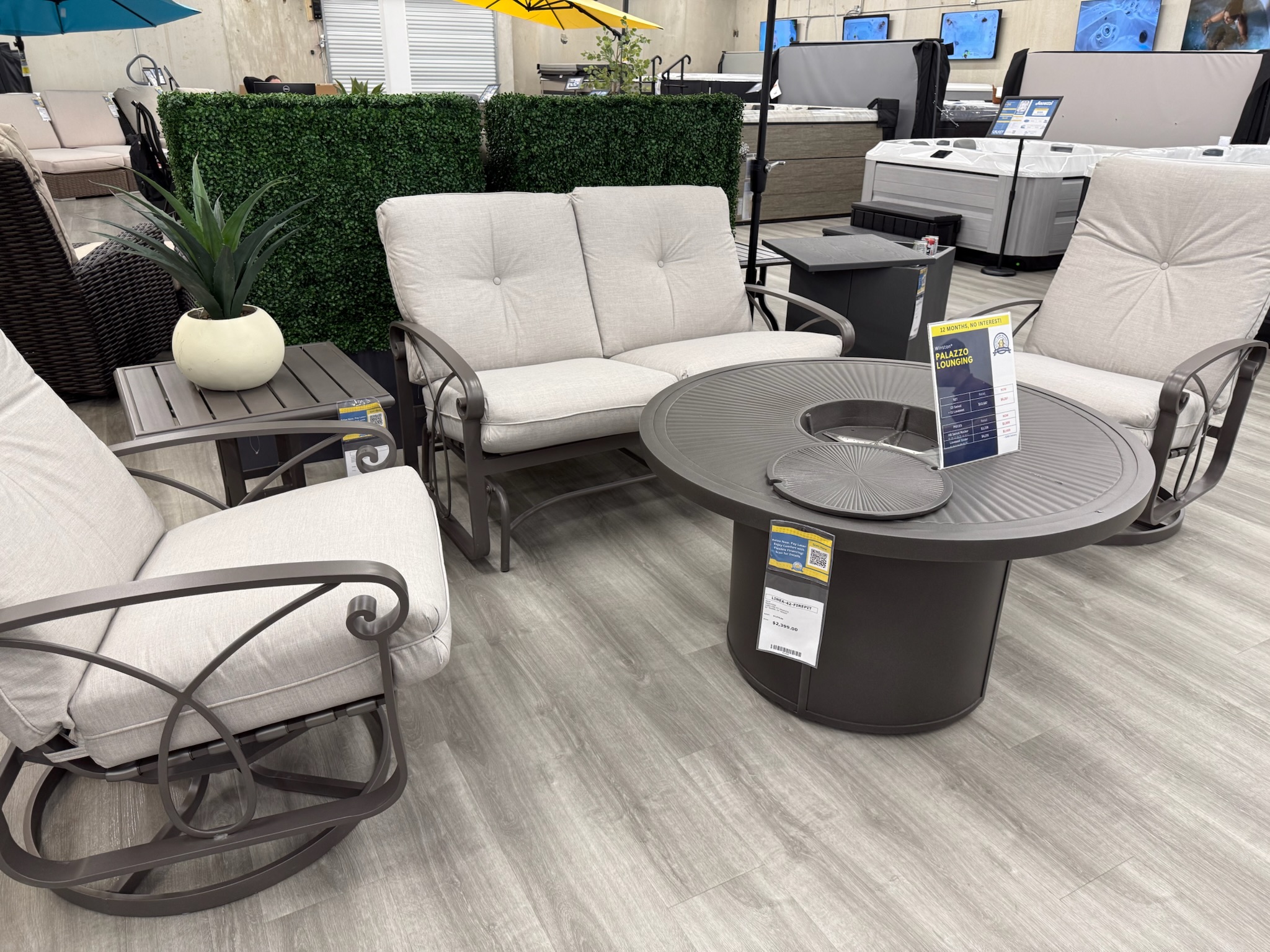 Patio furniture on the showroom floor at our Prosper, TX location