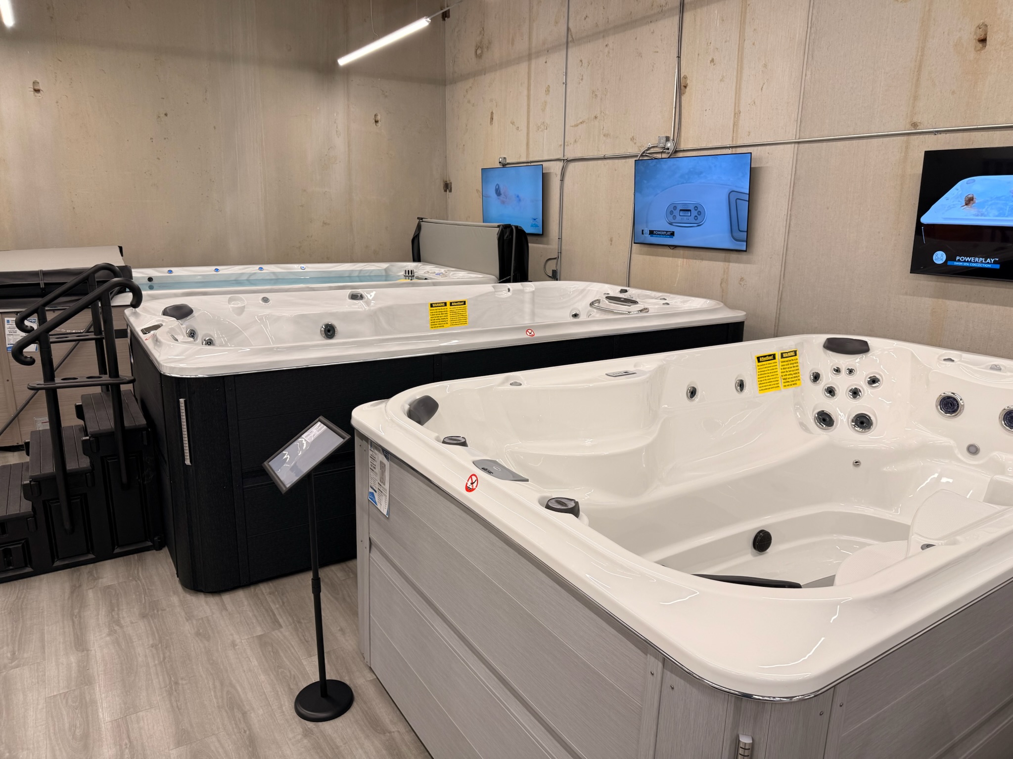 Swim spa on the showroom floor at our Prosper, TX location